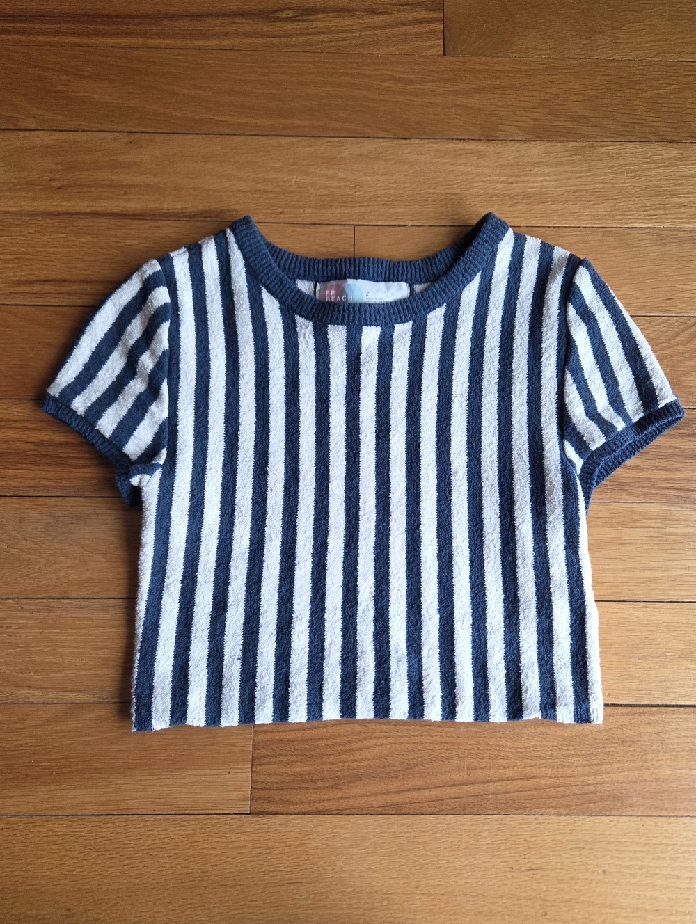 Free People Beach Navy & White Striped Short-Sleeve Knit Cropped Top Small